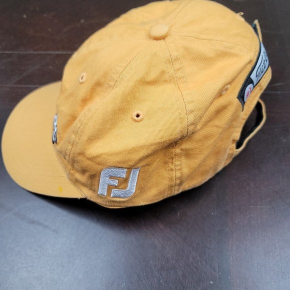 Titleist Footjoy Cap Adjustable Strap Back Yellow Spell Out Golf FJ 6 Panel Logo - Picture 4 of 7